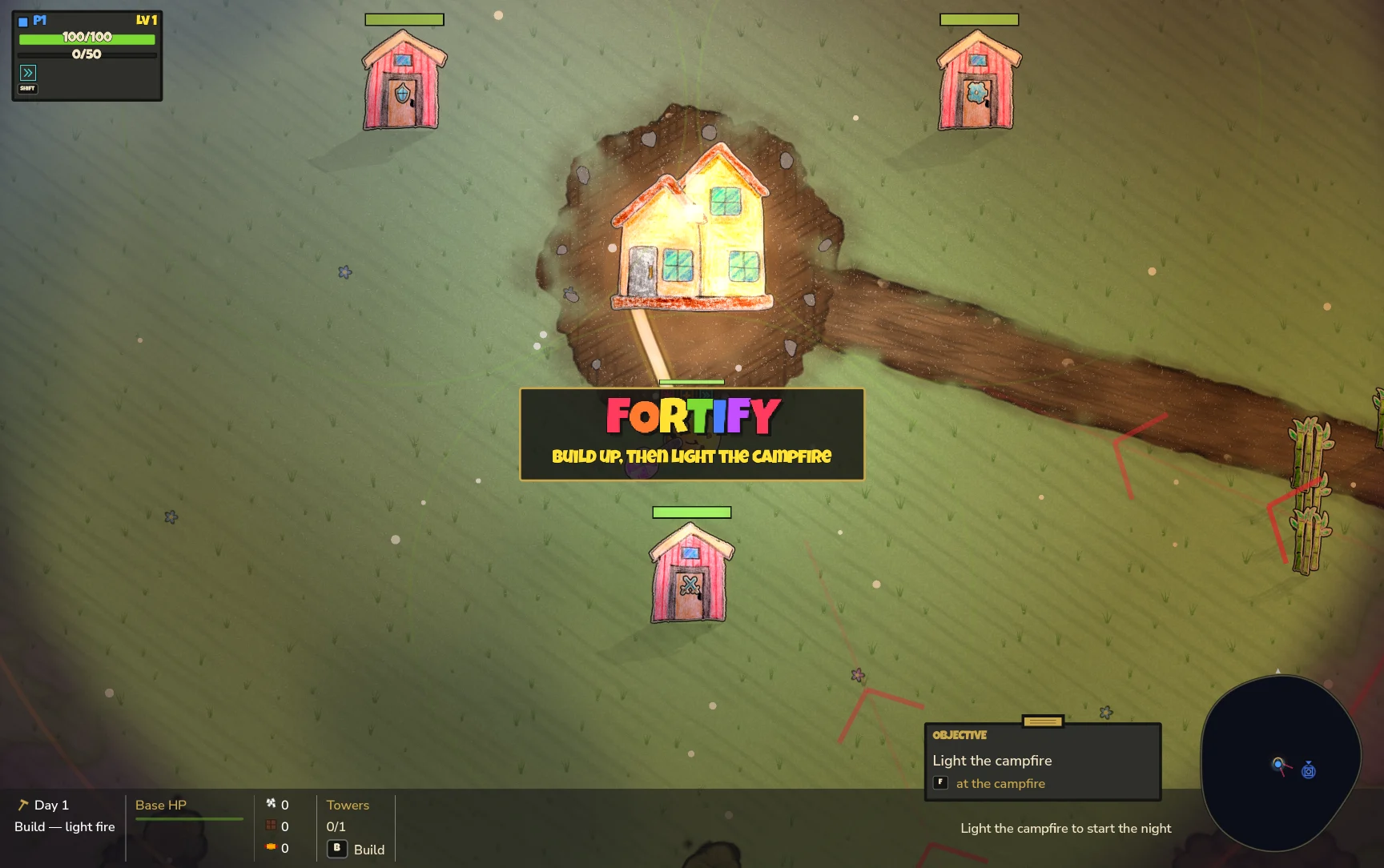 Build phase. Spend what you found, then light the campfire.
